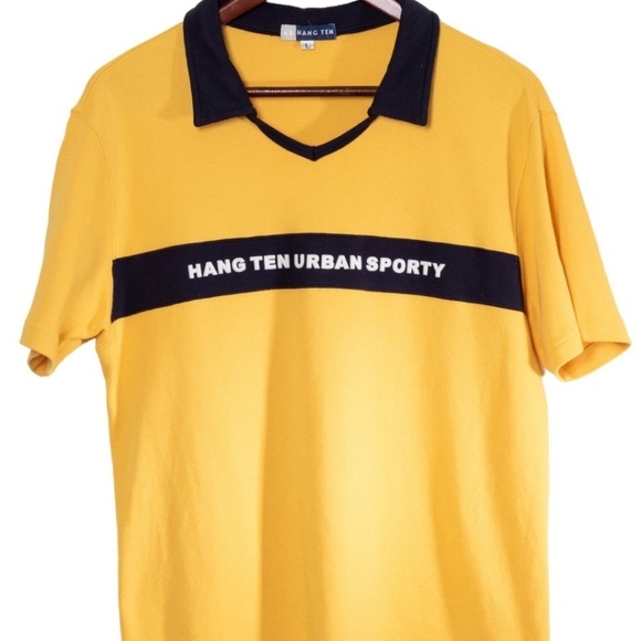 Vintage Hang Ten Urban Sporty Yellow Collared Shirt Large Y2K Surfer Beach - Picture 3 of 9